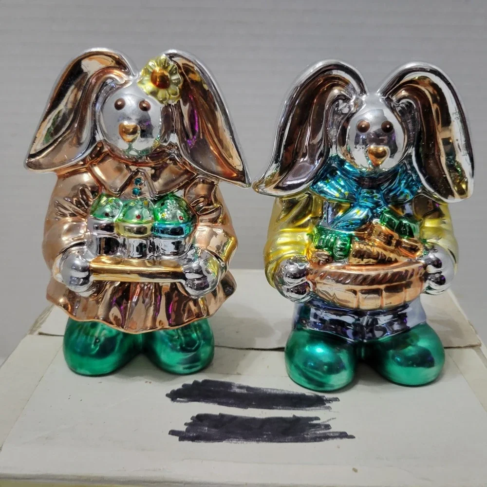 Armchair Shopper Shimmering Bunny Pair Easter‎ Hand Blown Mercury Glass So Cute!